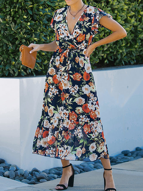 Flower Print Chiffon Midi Dress – huluchic